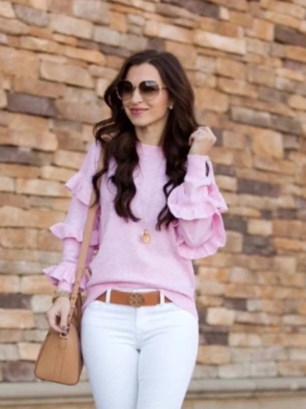 J. Crew Wool Blend Light Pink Ruffle Sleeve Sweater M